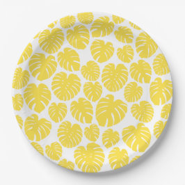 Prato De Papel Monstera - Amarelo-limão-branco