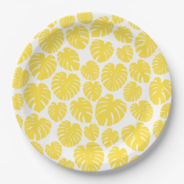 Prato De Papel Monstera - Amarelo-limão-branco (Frente)