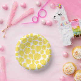 Prato De Papel Monstera - Amarelo-limão-branco