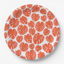 Prato De Papel Monstera - Laranja e Branco