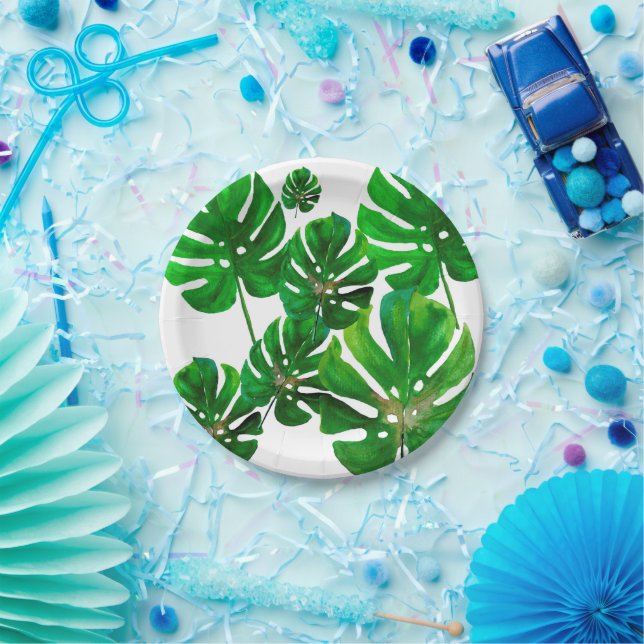 Prato De Papel Monstera leaf pattern on paper party plate (Festa)