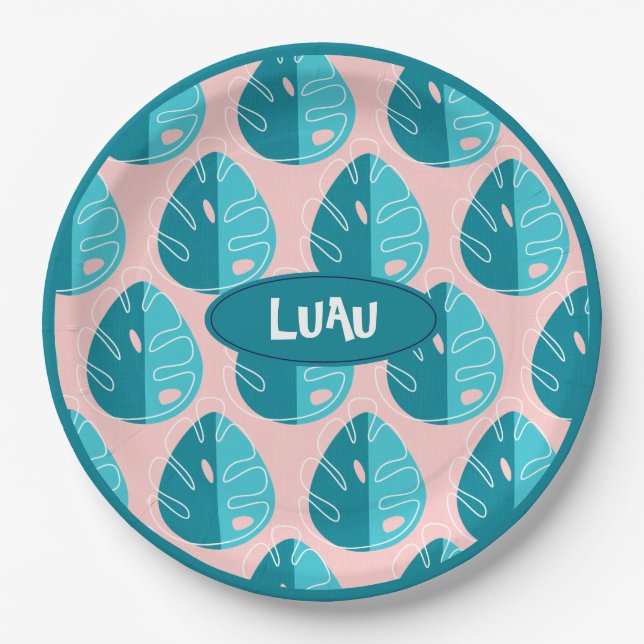 Prato De Papel Monstera Leaves - Blue and Pink (Frente)