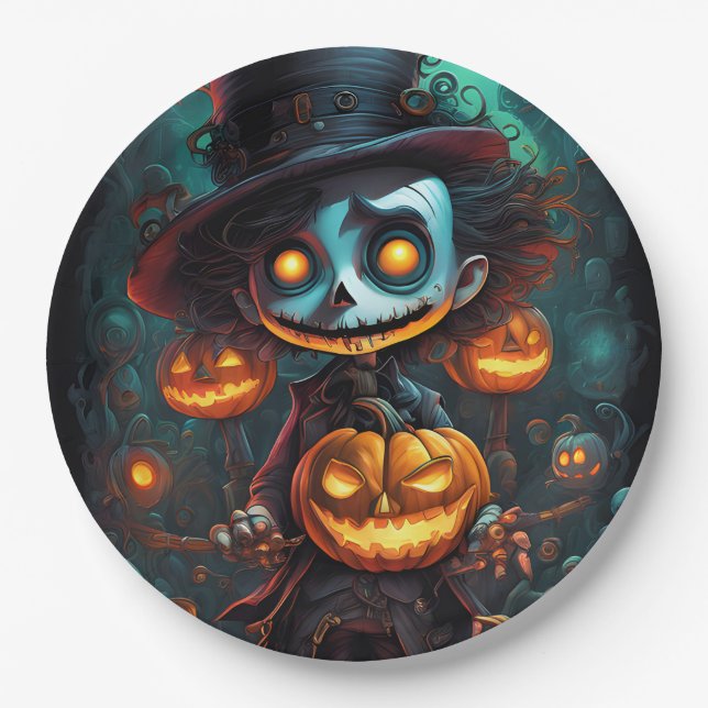 Prato De Papel Monstro assustador e Jack-O-Lanternas (Frente)