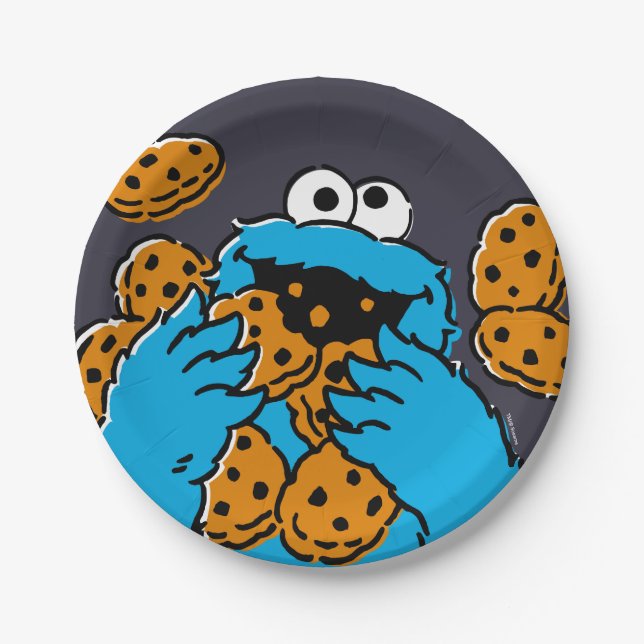 Prato De Papel Monstro Come Cookie Comendo Todos os Cookies (Frente)