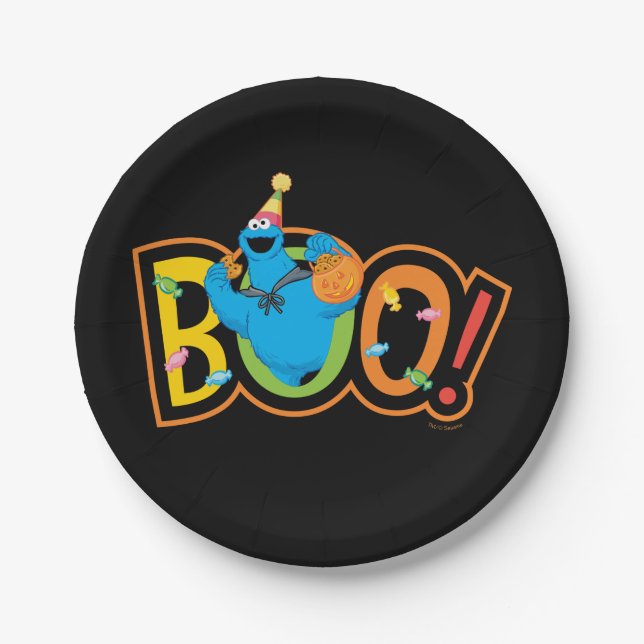 Prato De Papel Monstro de cookies | Halloween Boo! (Frente)