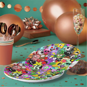 Prato De Papel Monstros - Caracteres Bonitos Padrão de Halloween