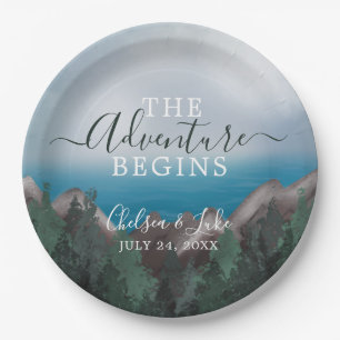 Prato De Papel Montanha Encontra Oceano A Aventura Começa Casamen