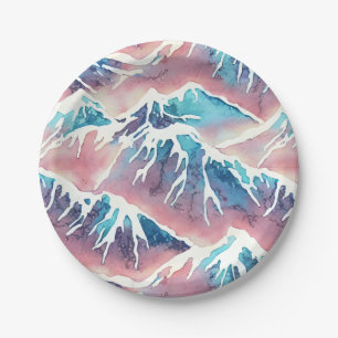 Prato De Papel Montanhas Retro Snowy Pastel