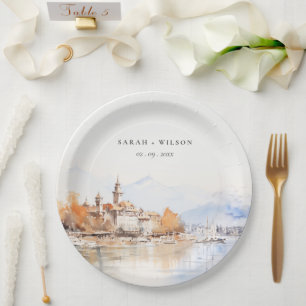 Prato De Papel Montreux Suíça Aquarela Paisagem Casamento