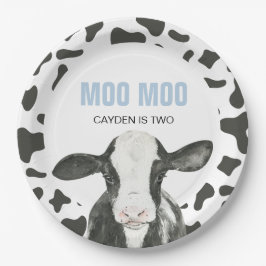 Prato De Papel MOO MOO I'm TWO Cow Print birthday Paper Plates