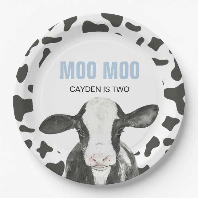 Prato De Papel MOO MOO I'm TWO Cow Print birthday Paper Plates (Frente)