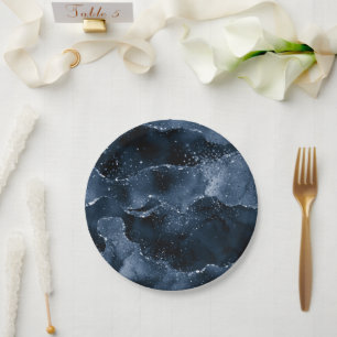 Prato De Papel Moody Agate   Marinho Denim Steel Blue Faux Glitte