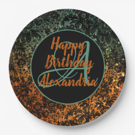 Prato De Papel Moody Floral Personalizado Monograma Aniversário