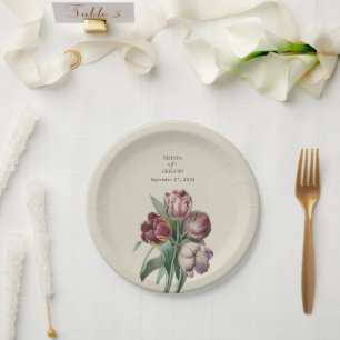Prato De Papel Moody Watercolor Púrpura Tulipas De Casamento Pres