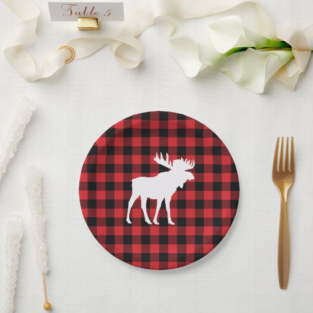 Prato De Papel Moose Buffalo Check Wilderness Cabine (Casamento)