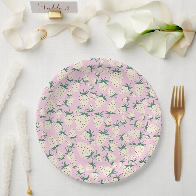 Prato De Papel Morango Branco Pineberry NOIVA CONVITE PESSOALIZAD (Casamento)