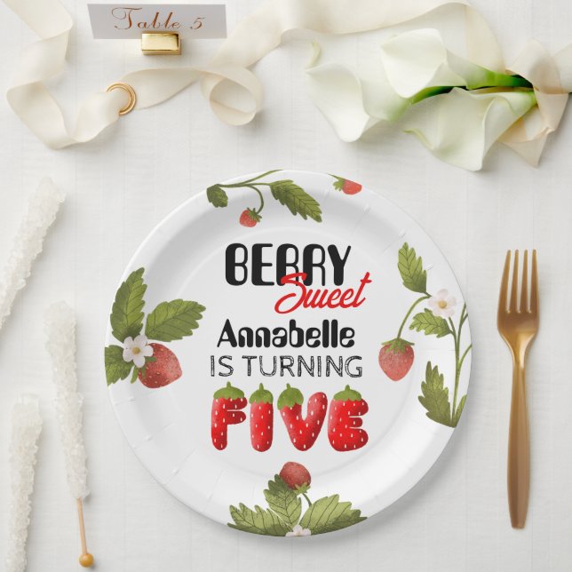 Prato De Papel Morango Cinco Aniversário (Casamento)