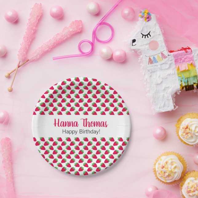 Prato De Papel Morango, doce padrão Aniversário (Festa)