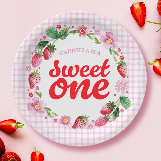 Prato De Papel Morango Doce Um Berry Primeiro Aniversário (Strawberry Sweet One Berry First Birthday Paper Plates)