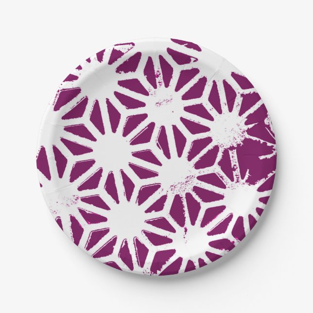 Prato De Papel Morango e padrão geométrico branco (Frente)