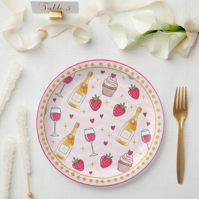 Prato De Papel Morango Rosa Caprichoso (Casamento)