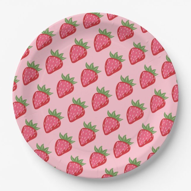 Prato De Papel Morango Vermelho Rosa Doce Fruta (Frente)
