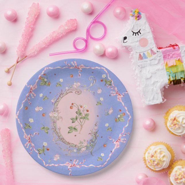 Prato De Papel Morangos Azul Grande Placa Francesa (Festa)