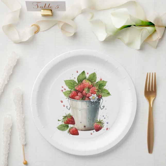 Prato De Papel Morangos Picados Frescos num Balde (Casamento)