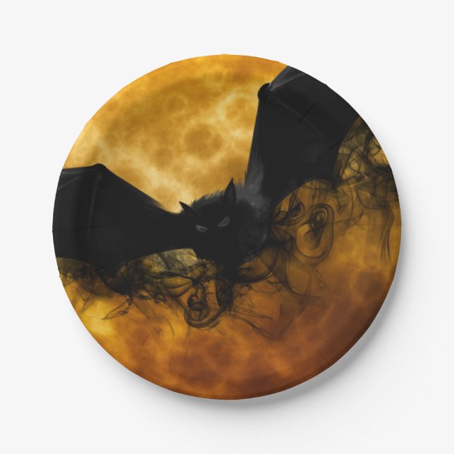 Prato De Papel Morcego e lua de colheita caem preto amarelo elega (Frente)