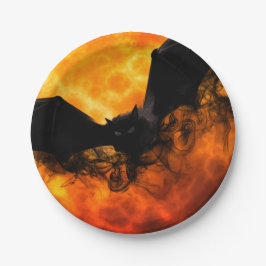 Prato De Papel Morcego e lua de colheita caem preto laranja elega