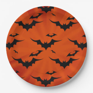 Prato De Papel Morcegos de Halloween no Andar Laranja