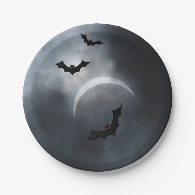 Prato De Papel Morcegos De Halloween Spooky No Eclipse (Frente)