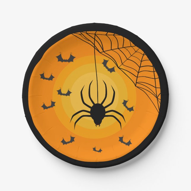 Prato De Papel Morcegos de Teia de Aranha Laranja Preto Festa de  (Frente)
