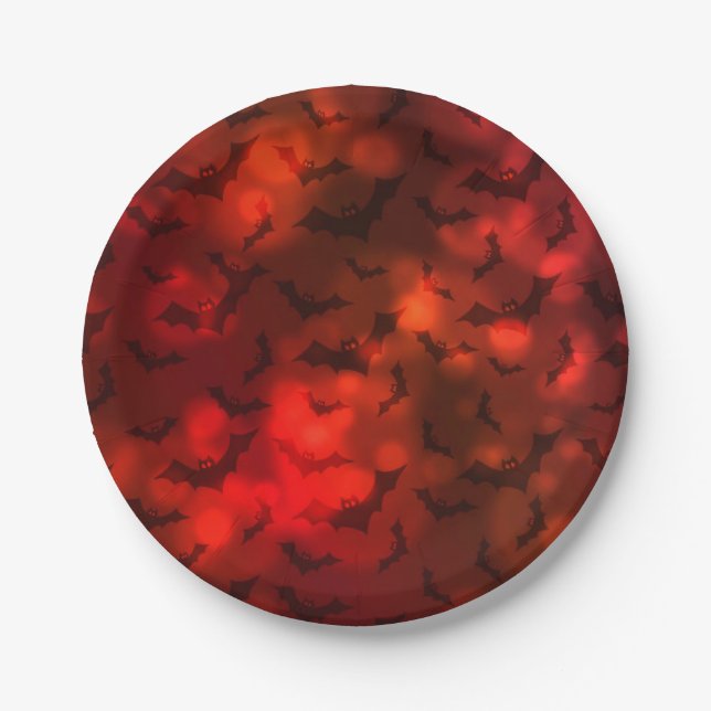 Prato De Papel Morcegos e padrão negro vermelho-lua (Frente)