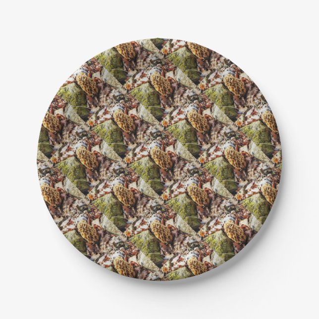 Prato De Papel Morel Mushroom na Natureza (Frente)