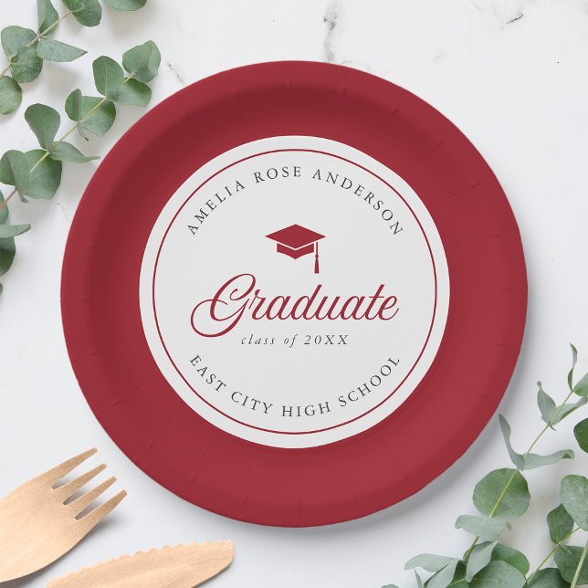 Prato De Papel Mortarboard de Graduado Script Cor Editável (Criador carregado)