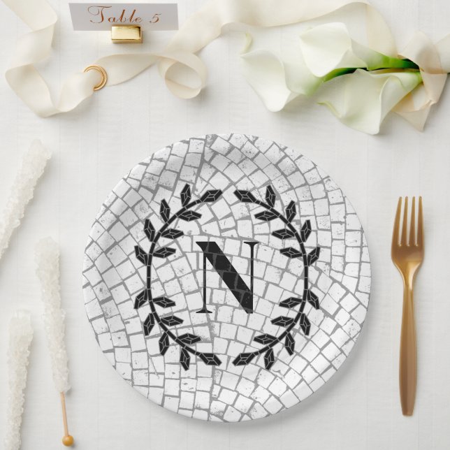 Prato De Papel Mosaic Print Monogram (Casamento)
