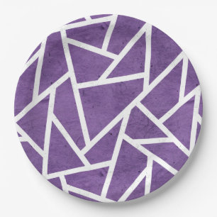 Prato De Papel Mosaico roxo e branco
