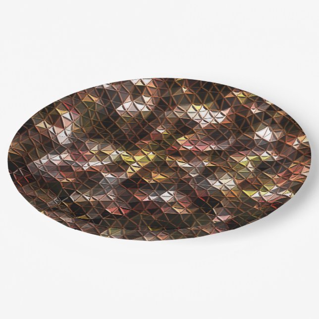 Prato De Papel Mosaico triangular castanho com alivio leve (Inclinado)