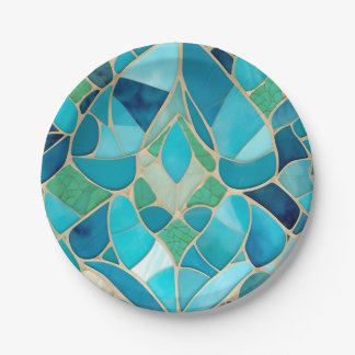 Prato De Papel Mosaico Turquesa Abstrato com estilo Art Deco
