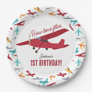 Prato De Papel Moscas de primeiro aniversario de avião