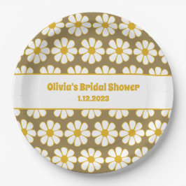Prato De Papel Mostarda de margarida floral e marrom