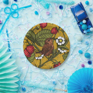 Prato De Papel Mostarda e morangos sobre mostarda