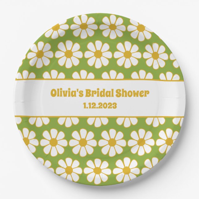 Prato De Papel Mostarda Floral de Mostarda e Verde (Frente)