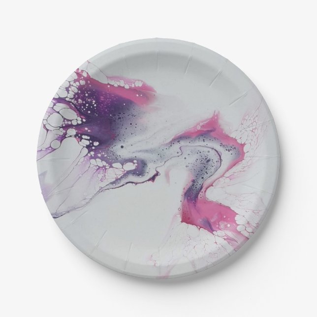 Prato De Papel Motif abstrait rose blanc violet. (Frente)