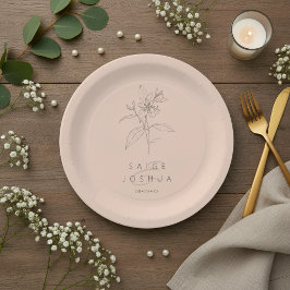 Prato De Papel Motivo de Jardim Lavado pelo Sol - Casamento Blush