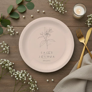 Prato De Papel Motivo de Jardim Lavado pelo Sol - Casamento Blush