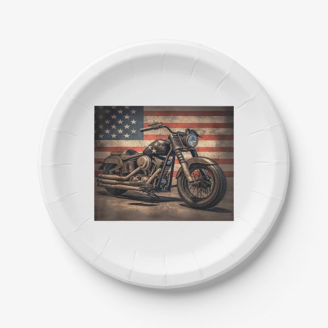 Prato De Papel Motorcycle USA Flag Biker (Frente)