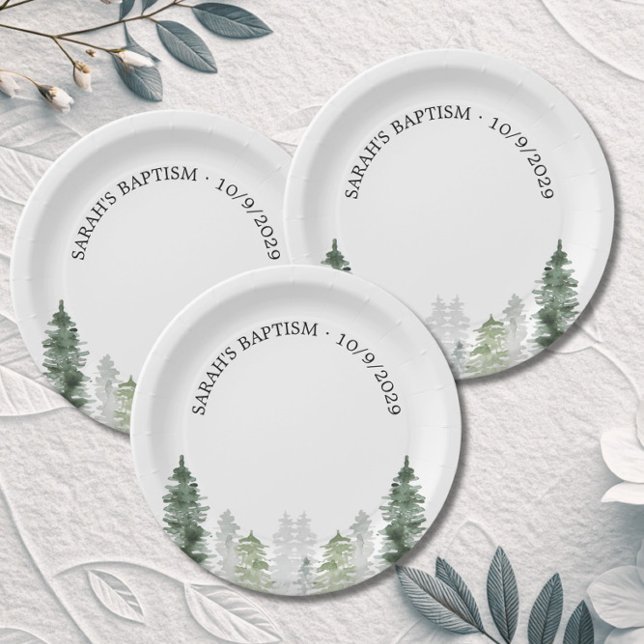 Prato De Papel Mountain Winter Baptism Paper Plate (Criador carregado)