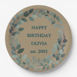 Prato De Papel Mousse de Mocha Personalizado Folha de Aquarela de